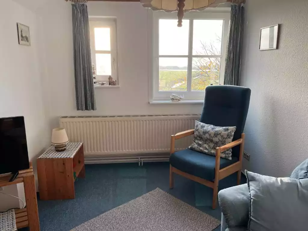 Wohnbereich mit Lese- und Fernsehecke am Fenster